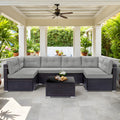 7 Piece Outdoor Patio Furniture Set, Modular Outdoor Sectional Sofa Set with Removable Cushions, PE Rattan Conversation Sets with Coffee Table, Gray