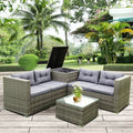 SEGMART 4 Piece Patio Furniture Set, All-Weather Outdoor Sectional Sofa Set, PE Rattan Conversation Set with Storage Box, Table & Cushion, Wicker Furniture Couch Set for Patio Deck Garden Pool Yard