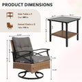 SEGMART 3 PCS Patio Swivel Rocker Set, PE Rattan Swivel Bistro Table Set, Outdoor Conversation Set with Glass Tabletop and Cushions for Balcony Patio Deck Poolside