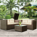 SEGMART 4 Piece Patio Furniture Set, All-Weather Outdoor Sectional Sofa Set, PE Rattan Conversation Set with Storage Box, Table & Cushion, Wicker Furniture Couch Set for Patio Deck Garden Pool Yard