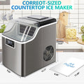 Ice Maker Machine, Portable Ice Cube Maker W/ Built-in Compressor & One-Key Operation, Ice Maker Countertop with Ice Scoop & Basket for Home Coffee Bar, 44Lbs/24H, Self-Cleaning - Silver