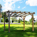 10' x 12' Patio Pergola, Weather-Resistant Cedar Wood Pergola with Ground Stakes, Wood Grape Gazebo for Climbing Plant Support, Garden, Patio, Backyard, Deck, Brown