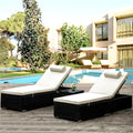 Outdoor Lounge Chairs, 3Pcs Patio Chaise Lounge Chairs Furniture Set with Adjustable Back and Head Pillow, All-Weather Rattan Reclining Lounge Chair for Beach, Backyard, Porch, Garden, Pool, LLL1542