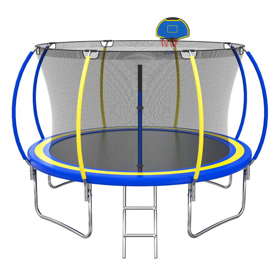 12ft Trampoline with Safety Enclosure, SEGMART Upgrade Outdoor Trampoline with Basketball Hoop, Heavy Duty Back Yard Trampoline with Ladder for Kids and Adults, Black