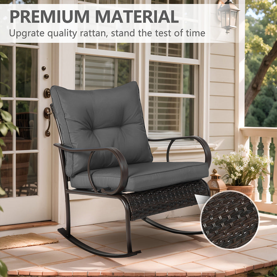 Clearance! 3 Piece Patio Rocking Bistro Set, PE Rattan Rocking Chairs Set of 2 and Glass Side Table, Outdoor Furniture Conversation Set with Cushion for Patio Lawn Garden Cafe Pub