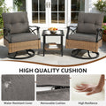 SEGMART 3 PCS Patio Swivel Rocker Set, PE Rattan Swivel Bistro Table Set, Outdoor Conversation Set with Glass Tabletop and Cushions for Balcony Patio Deck Poolside