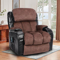 Leather Massage Recliner Chair, Modern Electric Power Rocker with Heated Massage, Ergonomic Lounge Chair, SEGMART Single Sofa Seat with Drink Holders for Living Room, Black and Brown