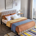 Queen Size Platform Bed Frame, SEGMART Upholstered Platform Bed Frame with Headboard, Metal Bed Frame with Slat Support, No Box Spring Needed, Beige