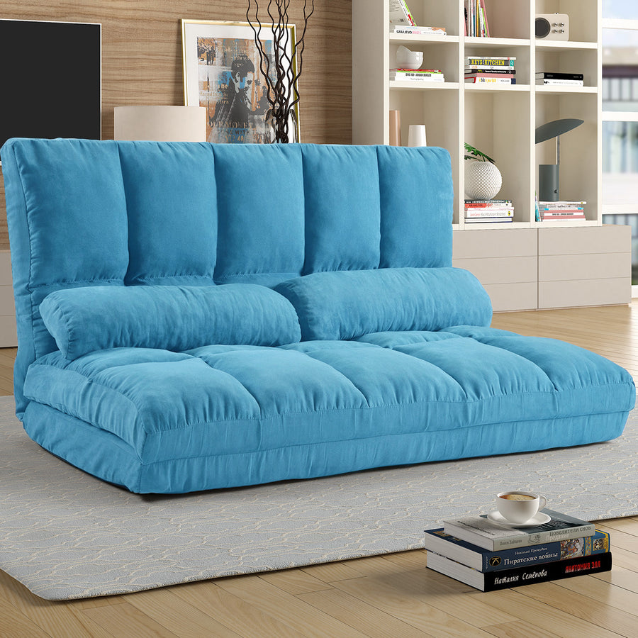 Floor Sofa Bed, Foldable Double Chaise Lounge Sofa Chair with Two Pillows, Adjustable Floor Couch and Sofa for Living Room and Bedroom, Lazy Sofa Floor Chair for Gaming, Sleeper and Reading, L2791
