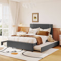 Full-Size Upholstered Platform Bed with Trundle, Upholstered Bedframe w/2 Storage Drawers for Kids, Teens, Mattress Foundation for Bedroom, Guestroom, Dorm, No Box Spring Required, Gray