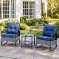 3 PCS Rocking Bistro Set, Outdoor Patio Porch Furniture Sectional Chairs with Tea Table, PE Rattan Patio Furniture Conversation Set for Lawn Pool Courtyard Garden Balcony