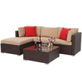 Outdoor Wicker Furniture Sets, 3 Piece Patio Furniture Sofa Set with PE Rattan Loveseat Sofa, Glass Coffee Table, All-Weather Outdoor Conversation Set with Lounge for Backyard, Porch, Garden, LLL239