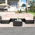 Patio Outdoor Furniture Sets, 7 Pieces All-Weather Rattan Sectional Sofa with Tea Table, Cushions & Pillow, PE Rattan Wicker Sofa Couch Conversation Set for Garden Backyard Poolside, B04