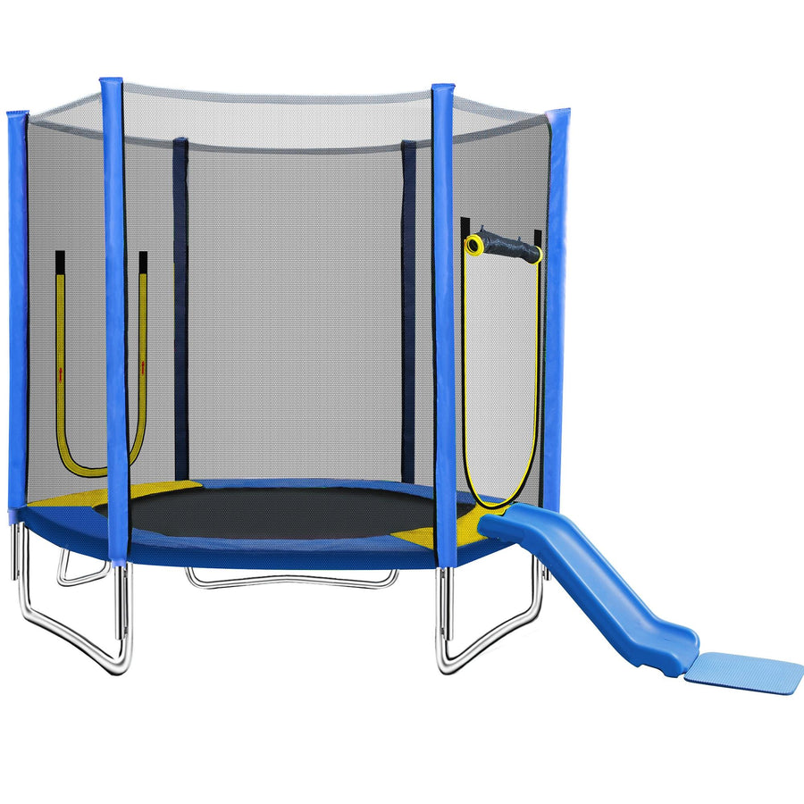 7FT Trampoline for Kids with Safety Enclosure Net, SEGMART Toddler Trampoline with Removable Slide, Upgrade Recreational Trampoline with Jumping Mat for Indoor Outdoor Backyard, Green