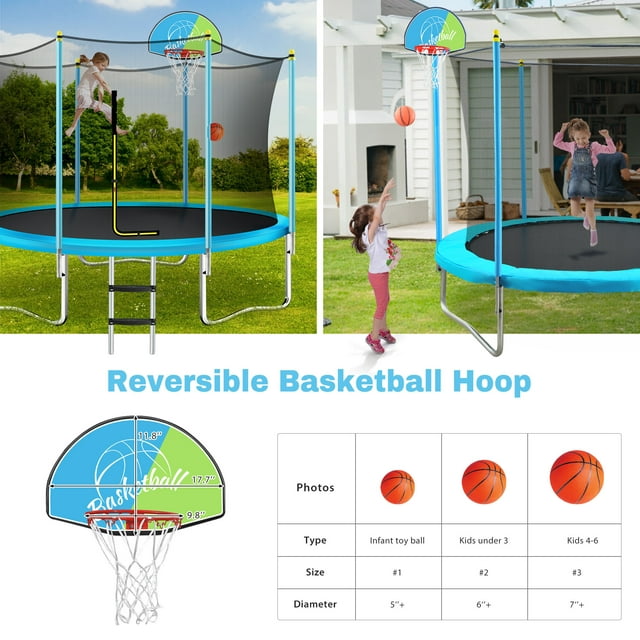 Trampoline Outdoor 8FT, Safety Kid Trampoline with Enclosure Net -Astm Certified- With Heavy Duty Jumping Mat and Spring Cover Padding, Small Trampoline for Kids Ages 6-12