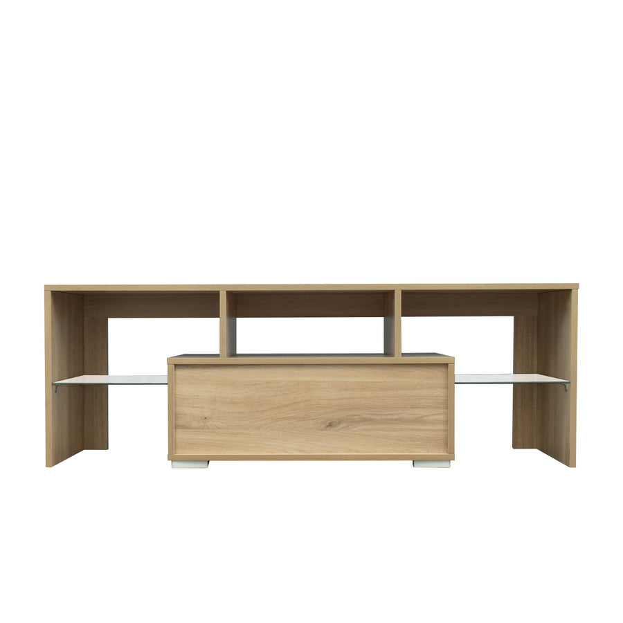 Television Stands for Living Room, Rustic Oak TV Cabinet with LED and Storage Drawers for TVs up to 55'', Console Table Entertainment Center Furniture, S9818