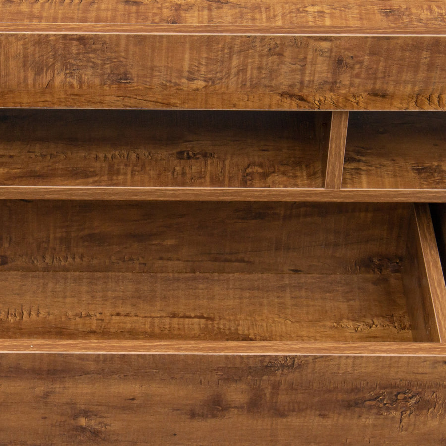 Television Stands for Living Room, Walnut TV Cabinet with LED and Storage Drawers for TVs up to 55'', Console Table Entertainment Center Furniture, S9818