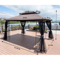 13'x10' Patio Gazebo with Mosquito Nettings, SEGMART Outdoor Shelter Tent with Metal Steel Frame, Heavy Duty Canopy Gazebo with Double Vented Roofs for Backyard, Patio, Garden, Lawn, Deck, Brown