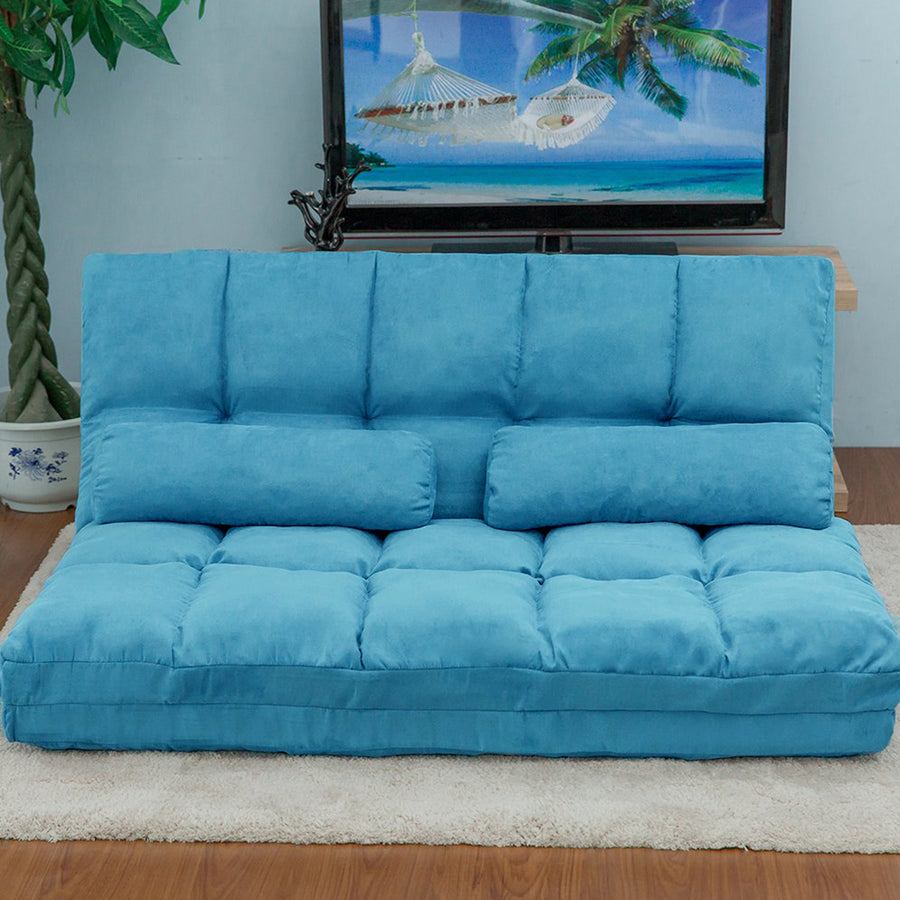 Floor Sofa Bed, Foldable Double Chaise Lounge Sofa Chair with Two Pillows, Adjustable Floor Couch and Sofa for Living Room and Bedroom, Lazy Sofa Floor Chair for Gaming, Sleeper and Reading, L2791