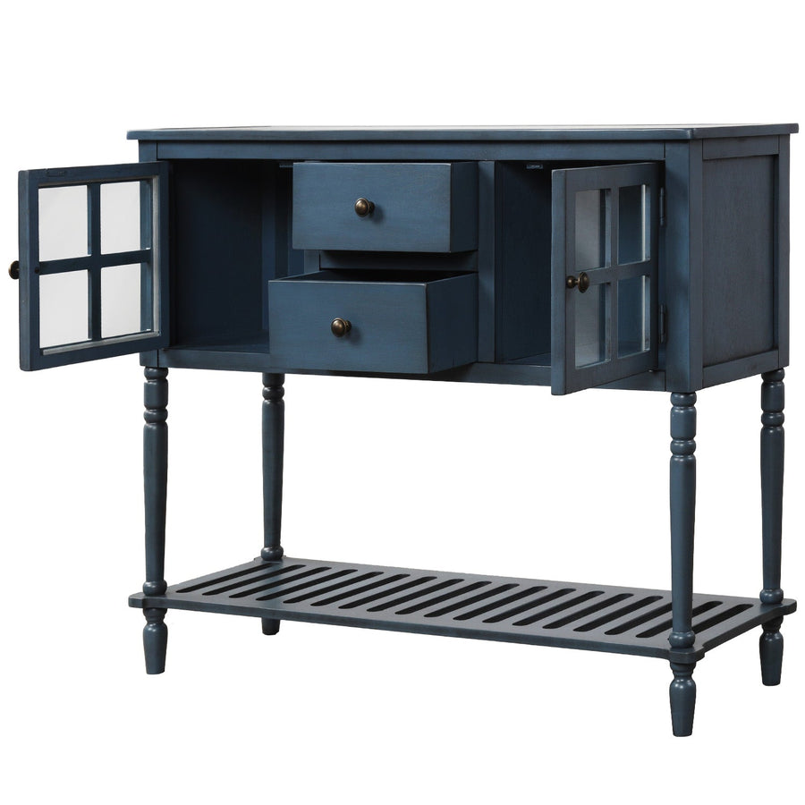 SEGMART 42'' x 14'' x 34'' Wood Console Table w/2 Drawers & 2 Glass Cabinet, Bottom Shelf, Solid Wood Legs, Retro Buffet Sideboard Accent Table for Dining Room, Entrance and Living Room, 114lbs, S543