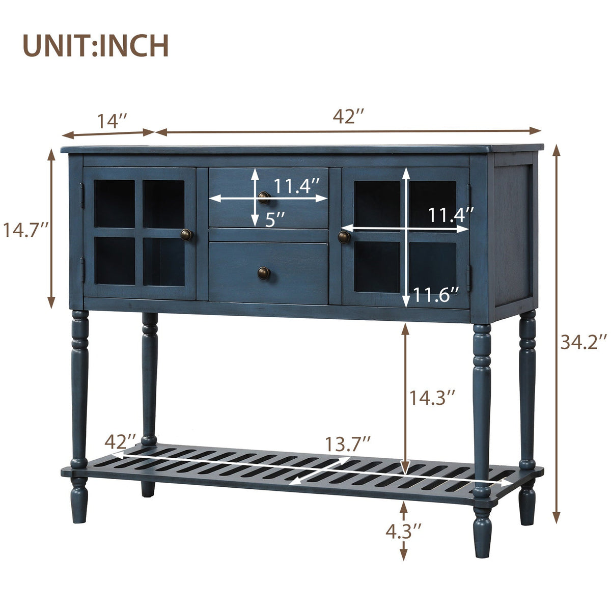 Segmart 42 X 14 X 34 Wood Console Table W2 Drawers And 2 Glass Ca