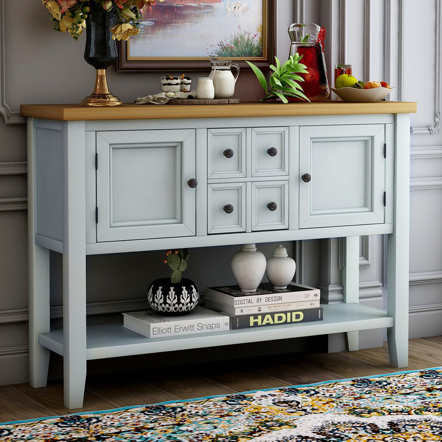 Segmart Console Table with 4 Storage Drawers, Wood Buffet Sideboard Desk with 2 Cabinets and Bottom Shelf, S5262