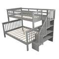 Wood Bunk Beds Twin-Over-Full Wood Bed Frame with Upper Bunk , Sturdy Solid Wood Twin-Over-Full Bunk Bed w/ 4 Storage Shelves, 4-Step Ladder, Full-Length Guardrails, Bed Twin for Kids, SS664