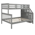 Wood Bunk Beds Twin-Over-Full Wood Bed Frame with Upper Bunk , Sturdy Solid Wood Twin-Over-Full Bunk Bed w/ 4 Storage Shelves, 4-Step Ladder, Full-Length Guardrails, Bed Twin for Kids, SS664
