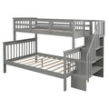 Wood Bunk Beds Twin-Over-Full Wood Bed Frame with Upper Bunk , Sturdy Solid Wood Twin-Over-Full Bunk Bed w/ 4 Storage Shelves, 4-Step Ladder, Full-Length Guardrails, Bed Twin for Kids, SS664