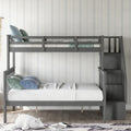 Twin-Over-Full Bunk Bed Clearance, 76.97'' x 51.57'' Space Saving Design Sleeping Bedroom Furniture w/Solid Wood Bunk Bed, Ladder and Safety Rail for Boys & Girls, 250lbs, Grey, SS677