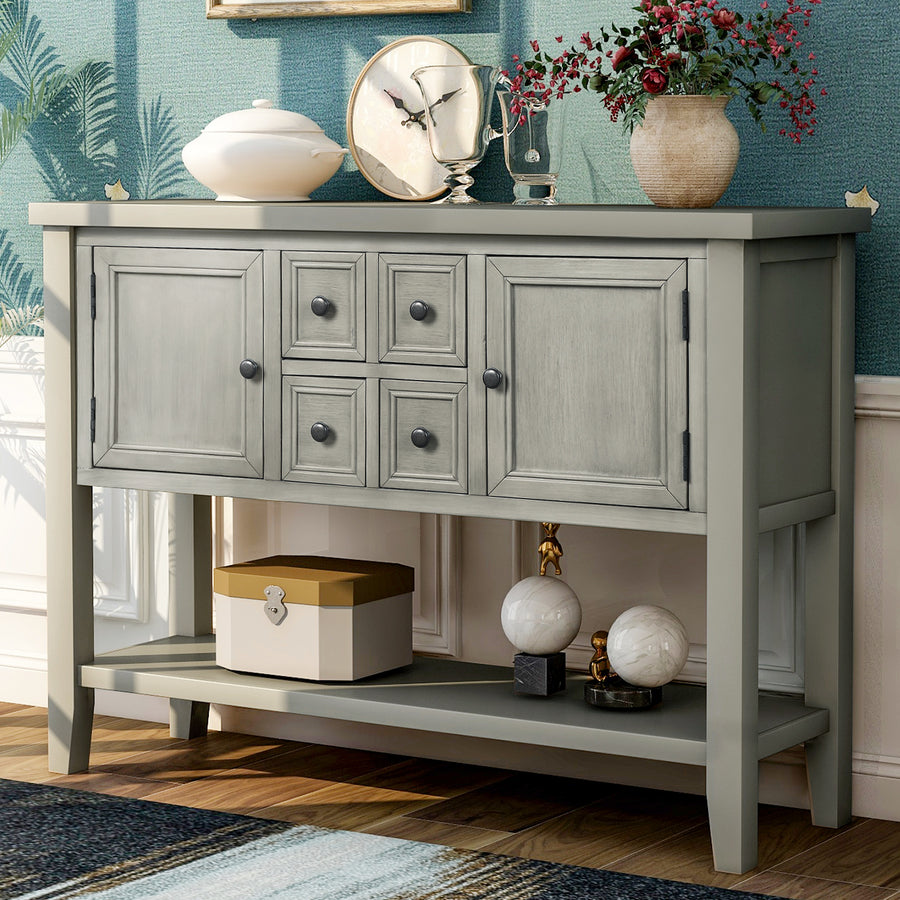 Segmart Console Table with 4 Storage Drawers, Wood Buffet Sideboard Desk with 2 Cabinets and Bottom Shelf, S5262