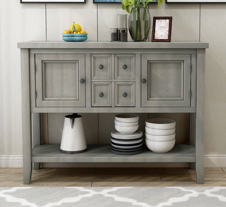 Segmart Console Table with 4 Storage Drawers, Wood Buffet Sideboard Desk with 2 Cabinets and Bottom Shelf, S5262