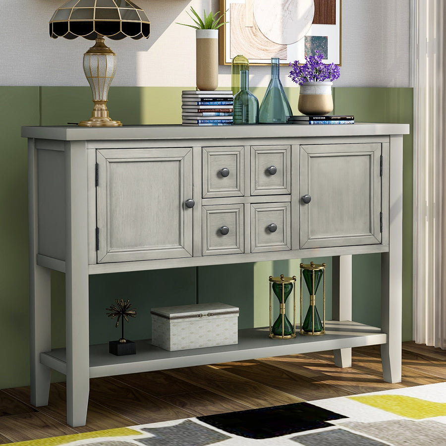 Segmart Console Table with 4 Storage Drawers, Wood Buffet Sideboard Desk with 2 Cabinets and Bottom Shelf, S5262