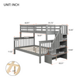 Wood Bunk Beds Twin-Over-Full Wood Bed Frame with Upper Bunk , Sturdy Solid Wood Twin-Over-Full Bunk Bed w/ 4 Storage Shelves, 4-Step Ladder, Full-Length Guardrails, Bed Twin for Kids, SS664
