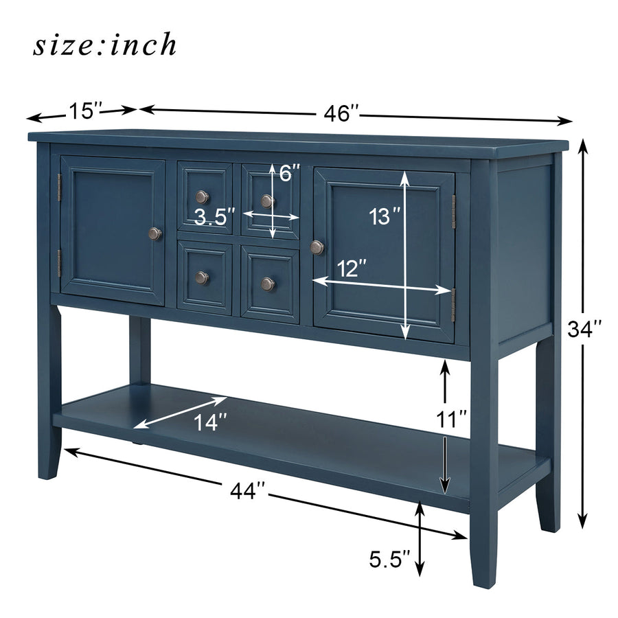 Buffet Sideboard, Console Table with 4 Storage Drawers, 46" x 15" x 34" Wood Buffet Sideboard Desk with 2 Cabinets and Bottom Shelf, Retro Console Table Entryway Table Accent Table for Entryway, S88001