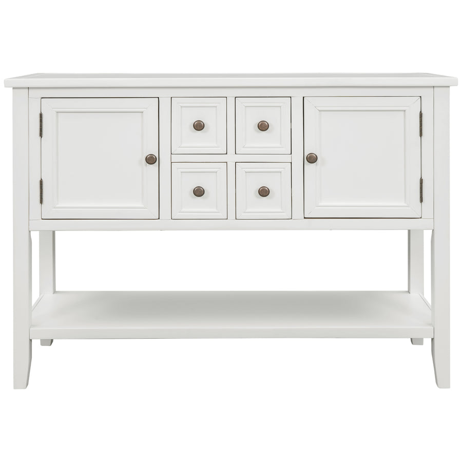 Wood Buffet Sideboard, Console Table with 4 Storage Drawers, Wood Buffet Sideboard Desk with 2 Cabinets and Bottom Shelf, Retro Tall Console Table Entryway Table Accent Table for Entryway, SS1548