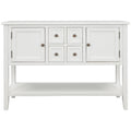 Buffet Sideboard TV Stand with 4 Drawers, 46'' x 15'' x 34'' Wood Buffet Sideboard Desk with 2 Cabinets and Bottom Shelf, Retro Tall Entryway Table w/ MDF panel for Kitchen Dining Room Cupboard, SS492