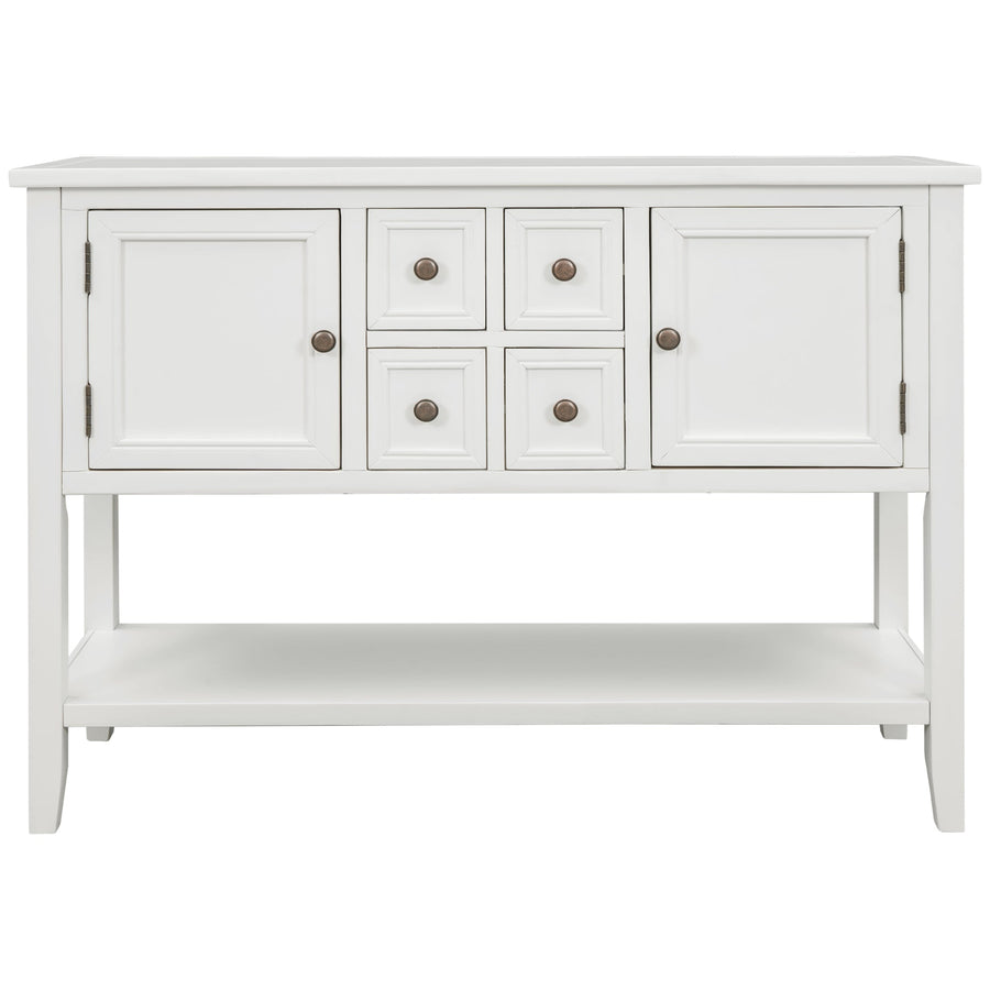 Buffet Sideboard TV Stand with 4 Drawers, 46'' x 15'' x 34'' Wood Buffet Sideboard Desk with 2 Cabinets and Bottom Shelf, Retro Tall Entryway Table w/ MDF panel for Kitchen Dining Room Cupboard, SS492