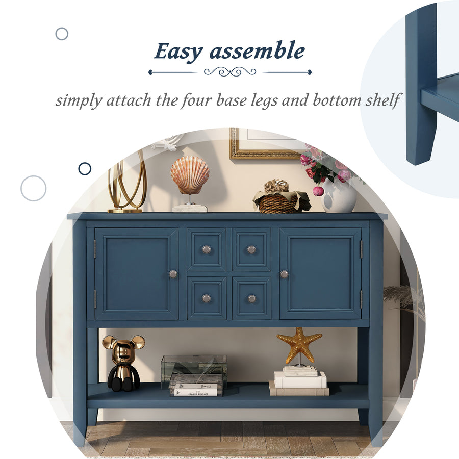 Segmart Console Table with 4 Storage Drawers, Wood Buffet Sideboard Desk with 2 Cabinets and Bottom Shelf, S5262