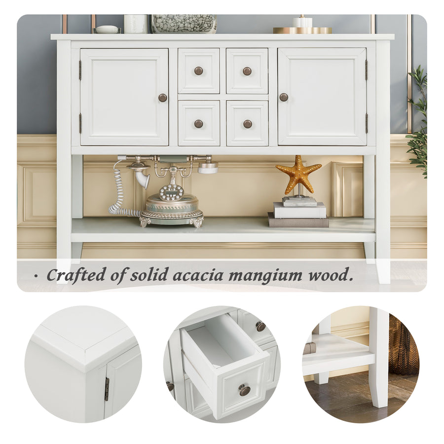 Segmart Console Table with 4 Storage Drawers, Wood Buffet Sideboard Desk with 2 Cabinets and Bottom Shelf, S5262