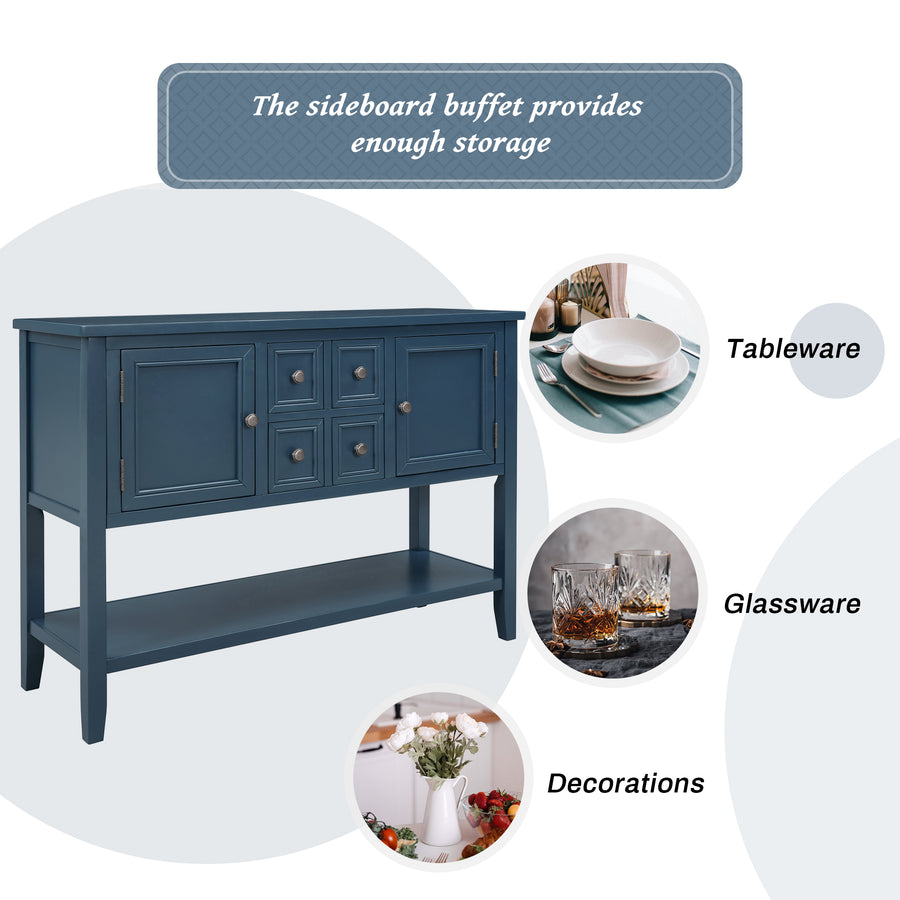 Segmart Console Table with 4 Storage Drawers, Wood Buffet Sideboard Desk with 2 Cabinets and Bottom Shelf, S5262