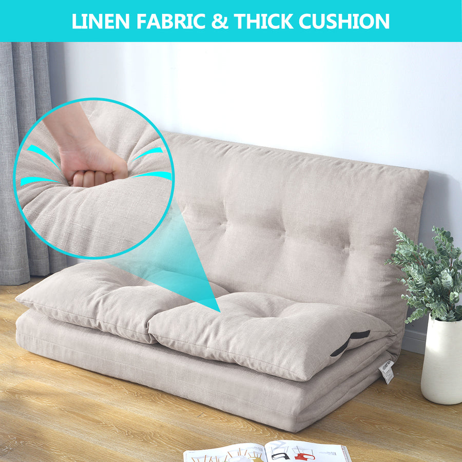 Floor Sofa Bed, Foldable Double Chaise Lounge Sofa Chair with Two Pillows, Adjustable Floor Couch and Sofa for Living Room and Bedroom, Lazy Sofa Floor Chair for Gaming, Sleeper and Reading, L2791