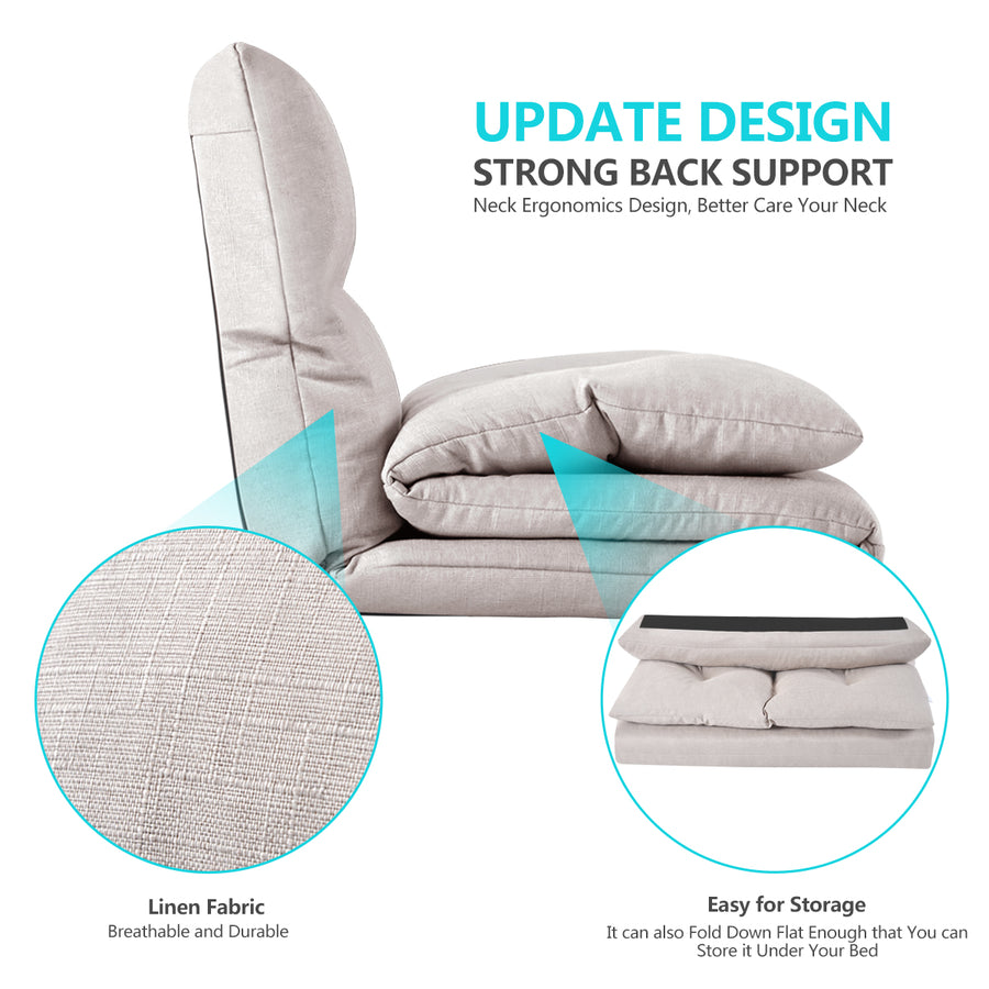 Floor Sofa Bed, Foldable Double Chaise Lounge Sofa Chair with Two Pillows, Adjustable Floor Couch and Sofa for Living Room and Bedroom, Lazy Sofa Floor Chair for Gaming, Sleeper and Reading, L2791