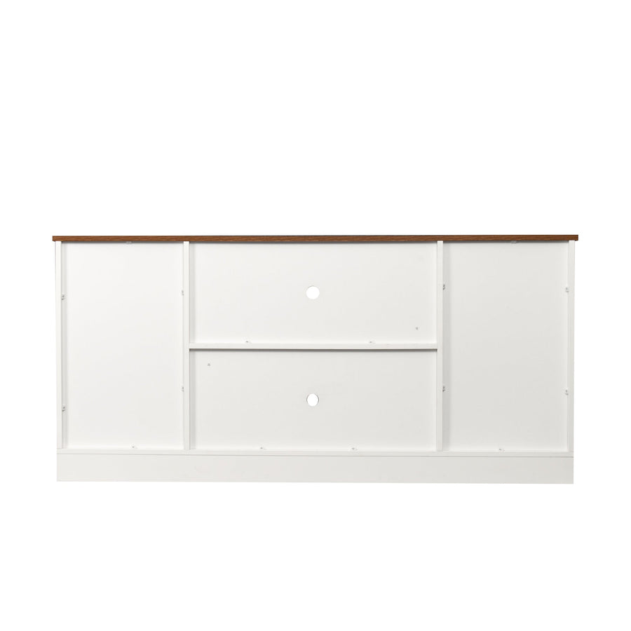 Media Consoles with Adjustable Leg Clearance, Traditional Wood TV Console with 2 Cable Management for TVs up to 65", Rustic Finish Modern Farmhouse with Side Storage Cabinets, Oak, S811