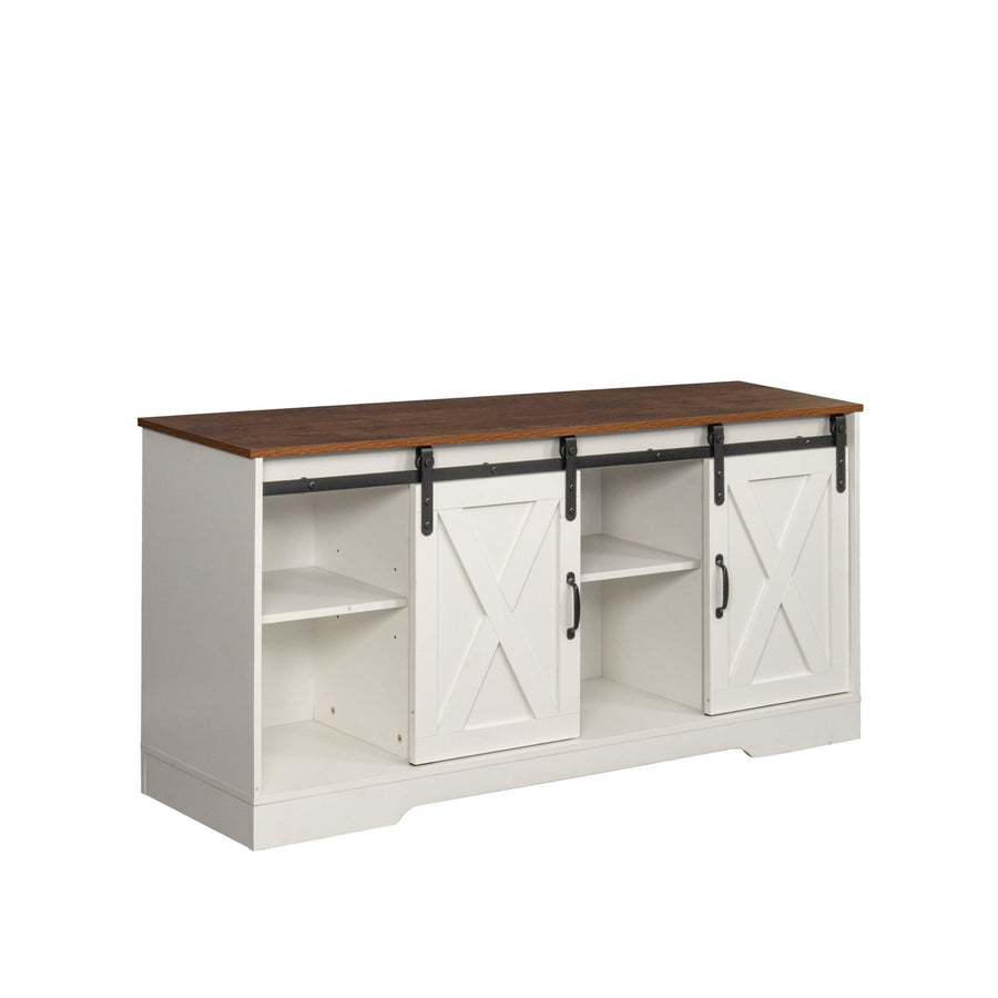 Media Consoles with Adjustable Leg Clearance, Traditional Wood TV Console with 2 Cable Management for TVs up to 65", Rustic Finish Modern Farmhouse with Side Storage Cabinets, Oak, S811