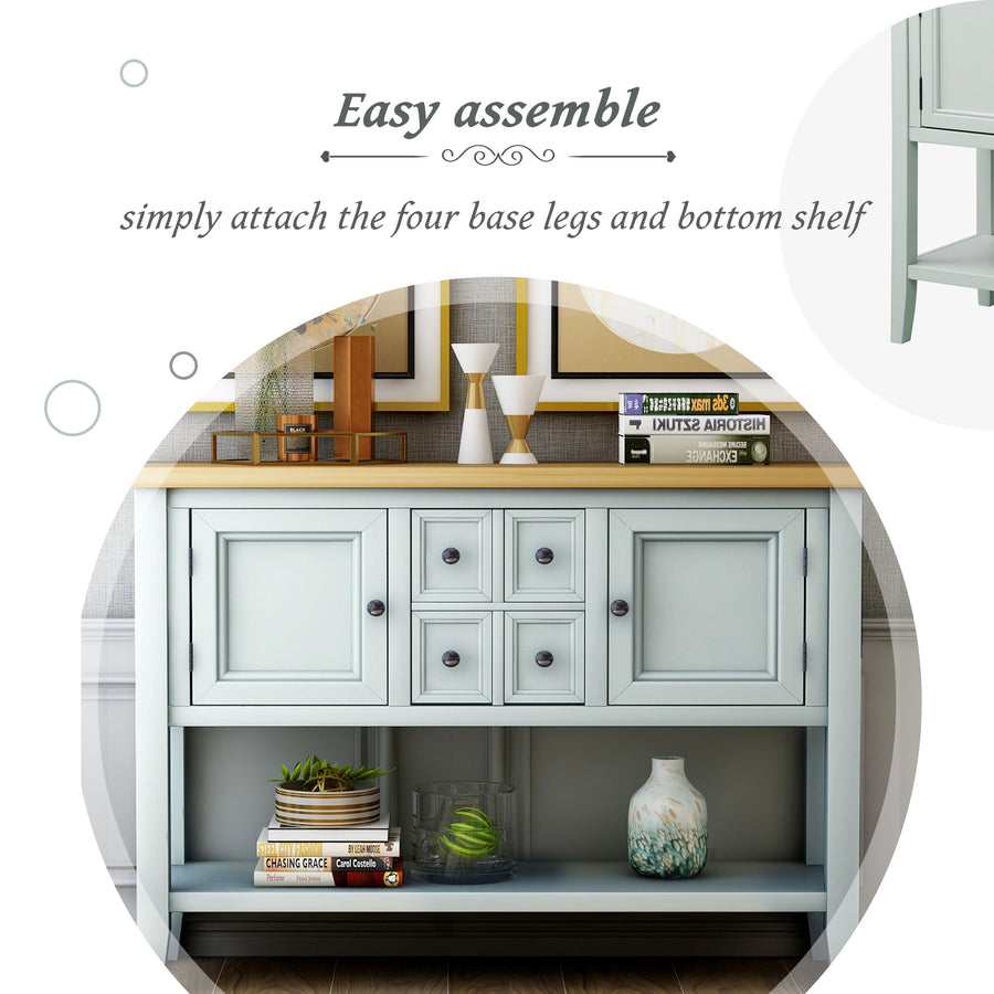 Segmart Console Table with 4 Storage Drawers, Wood Buffet Sideboard Desk with 2 Cabinets and Bottom Shelf, S5262