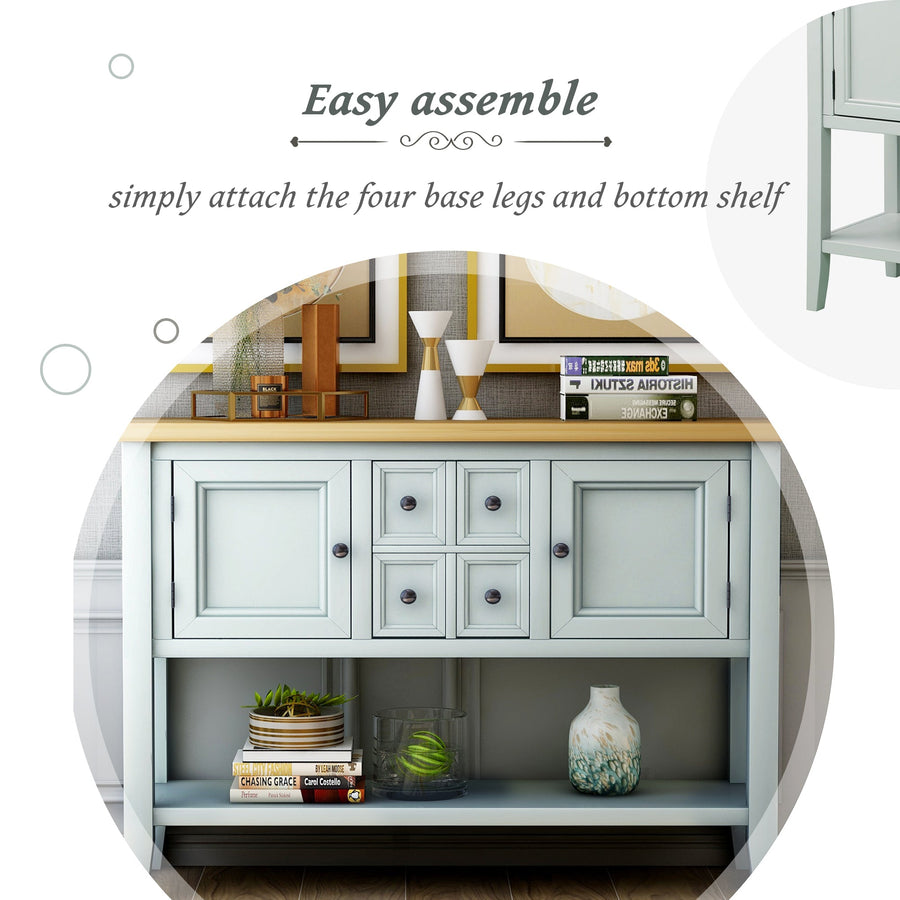 Parsons Console Table with 4 Storage Drawers, 46''x15''x34'' Wood Buffet Sideboard Desk with 2 Cabinets and Bottom Shelf, Retro Tall Console Table Entryway Table Accent Table for Entryway, S5283