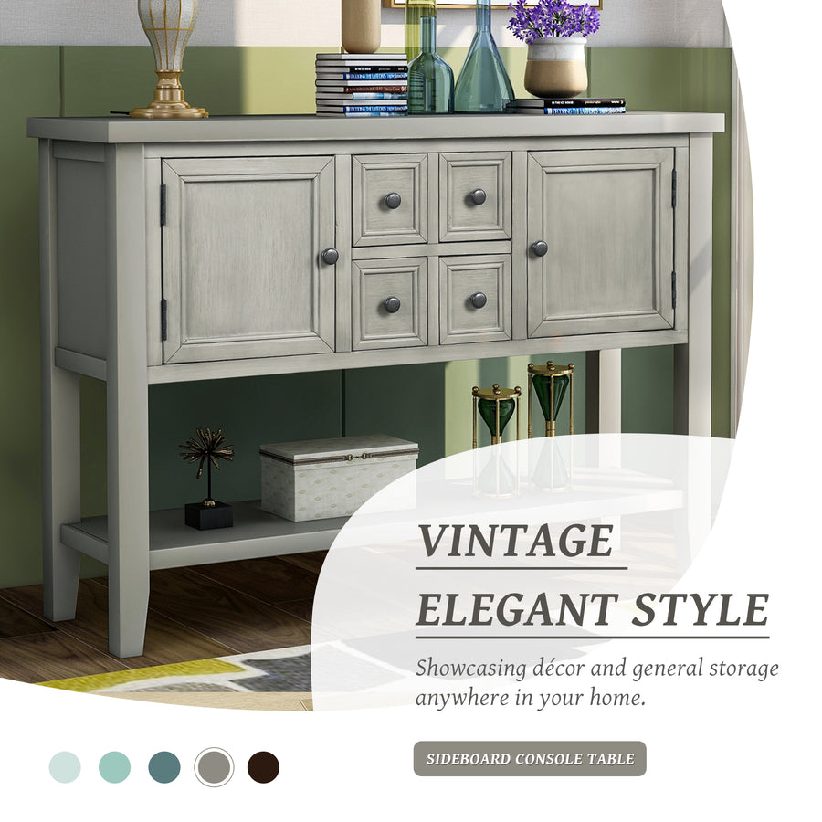 Segmart Console Table with 4 Storage Drawers, Wood Buffet Sideboard Desk with 2 Cabinets and Bottom Shelf, S5262