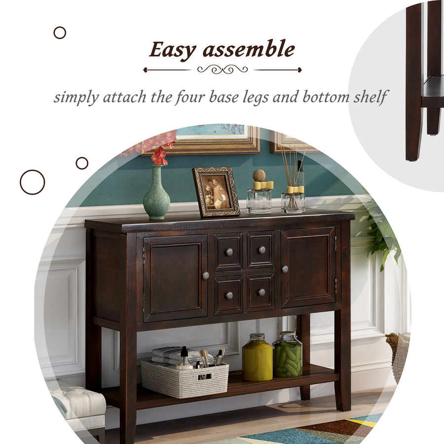 Parsons Console Table with 4 Storage Drawers, 46''x15''x34'' Wood Buffet Sideboard Desk with 2 Cabinets and Bottom Shelf, Retro Tall Console Table Entryway Table Accent Table for Entryway, S52830