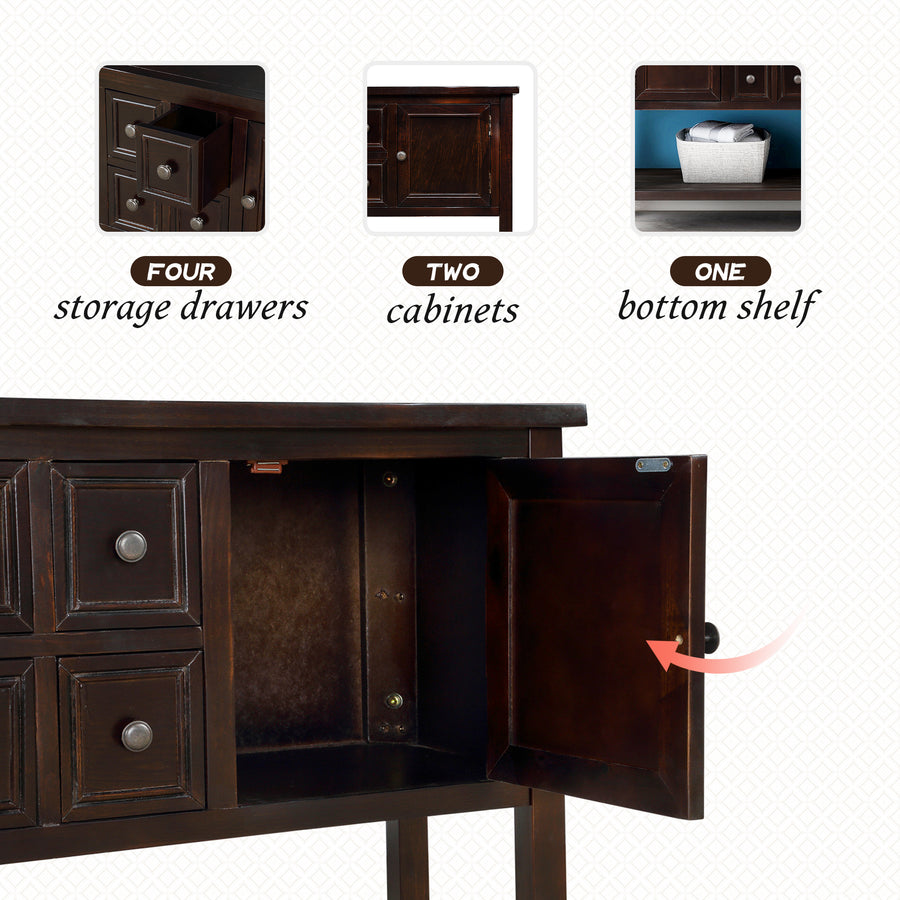 Segmart Console Table with 4 Storage Drawers, Wood Buffet Sideboard Desk with 2 Cabinets and Bottom Shelf, S5262